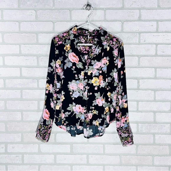 Free People Hold on to Me Black Floral Button Down Shirt Size XS - Picture 3 of 11